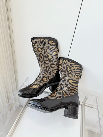 CC 25 High Boot Leopard Print Cowhide Fabric 411463