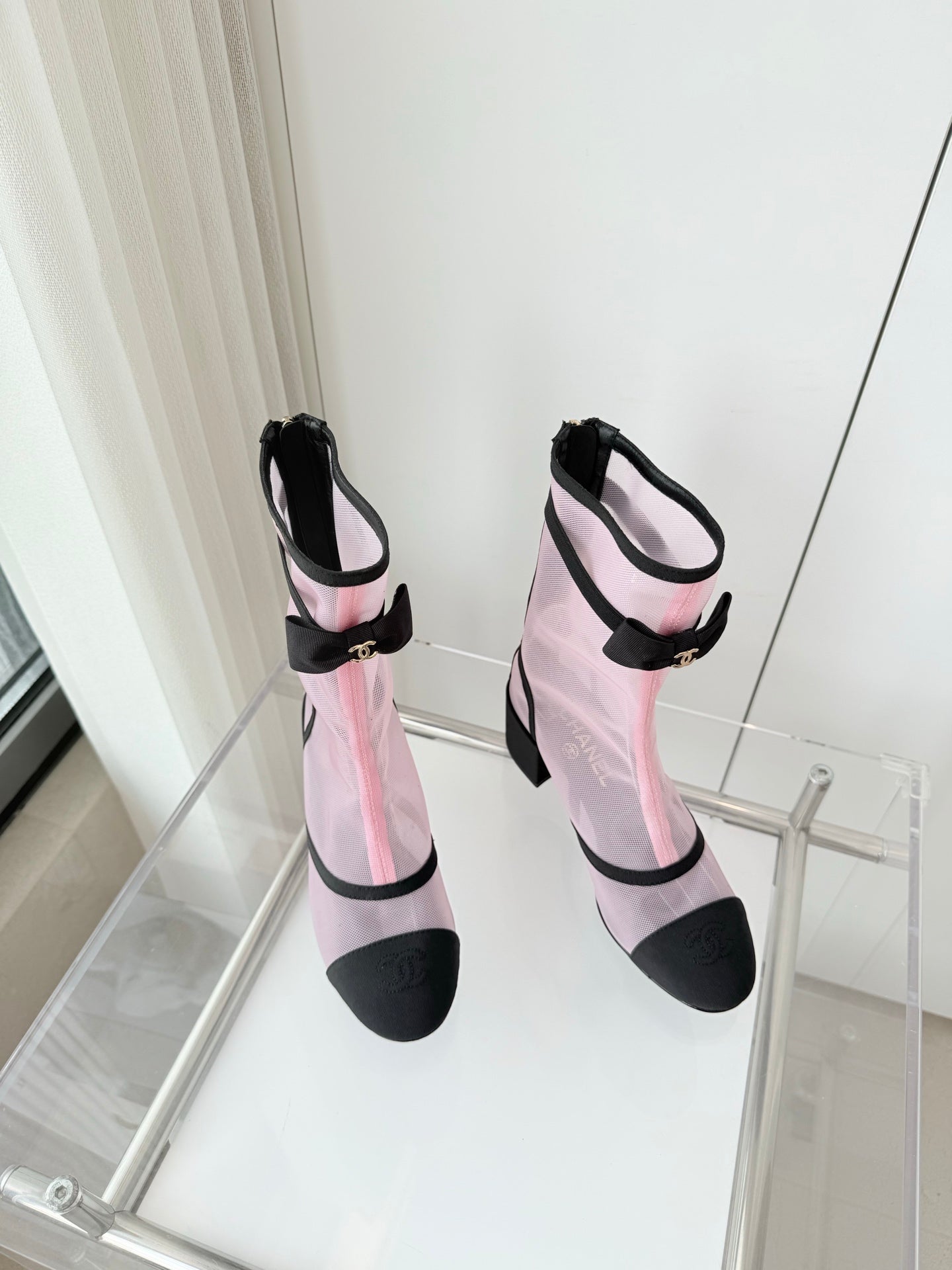 CC 25 Short Boot Pink Black Mesh Fabric 411467