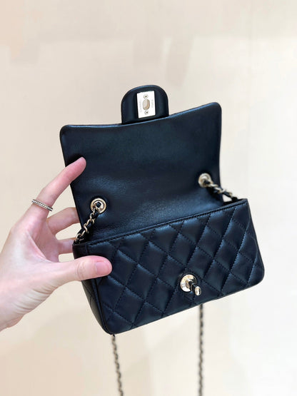 CC 24K Mini Flap Bag 18cm Black Lambskin Gold Hardware