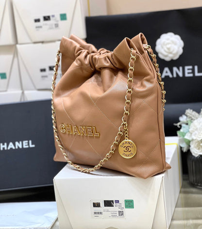CC 24K Hobo 22 Bag Brown Grained Calfskin