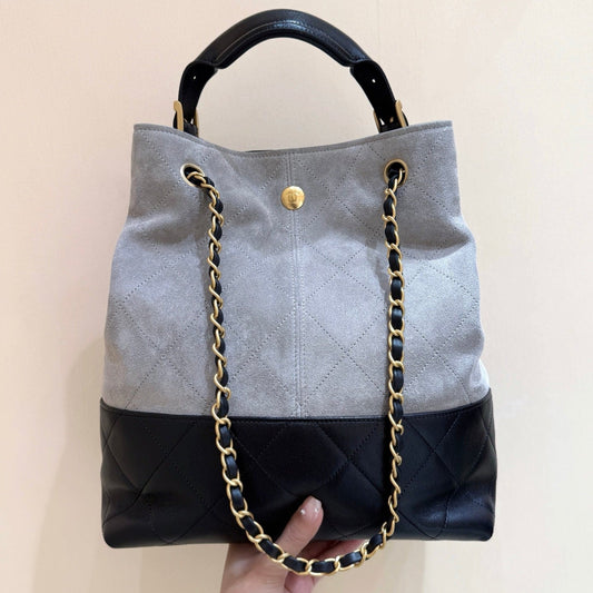CC 25A Hobo Gray Black Suede Lambskin