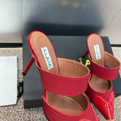 alaia mule 90 red grosgrain heart patent calfskin
