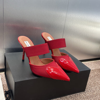 alaia mule 90 red grosgrain heart patent calfskin