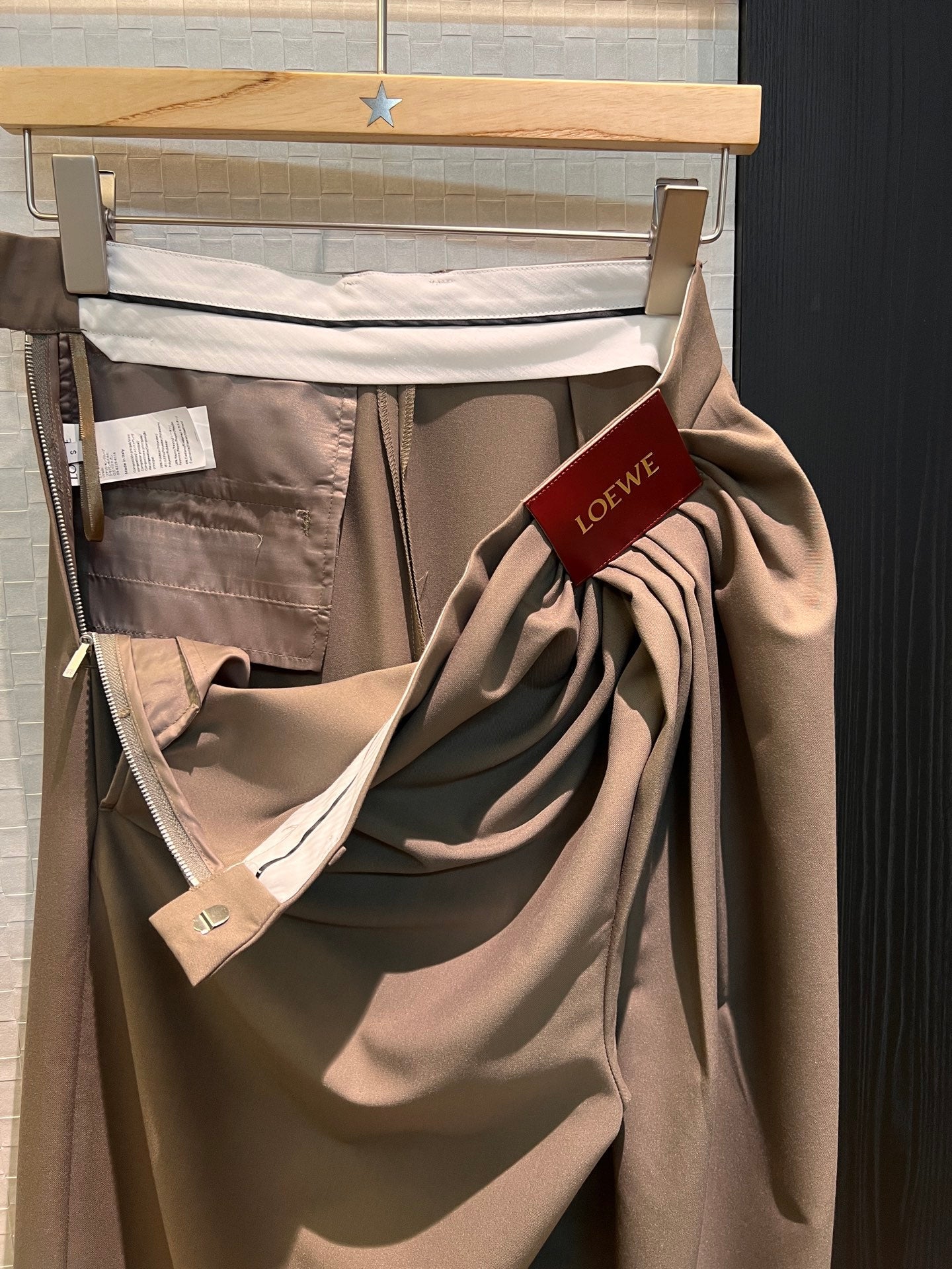 Loewe Pleated Wide Leg Pants Brown Cotton