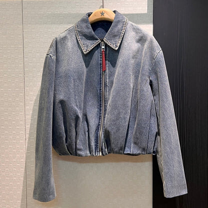 Loewe Draped Denim Jacket Blue Cotton