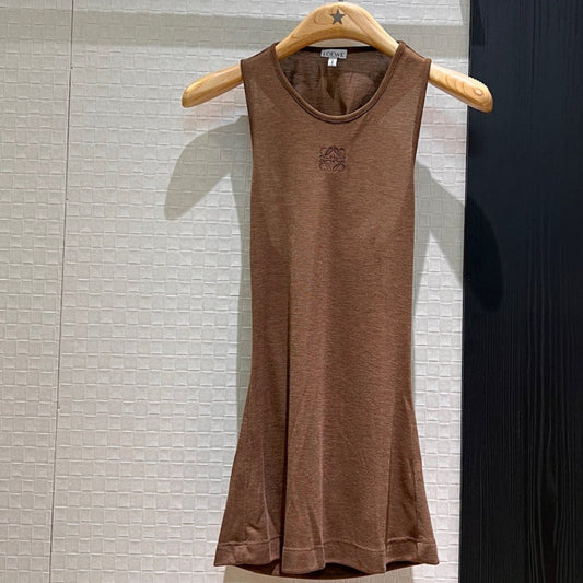 Loewe Embroidered Logo Knotted Vest Top Brown Polyester Fiber