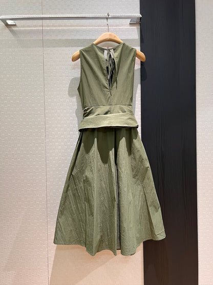 Loewe  Lace-up Vest Dress Green Cotton