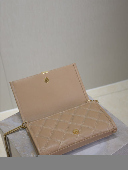 BECKY 22 IN MEDIUM BROWN QUILTED LAMBSKIN GOLD HARDWARE