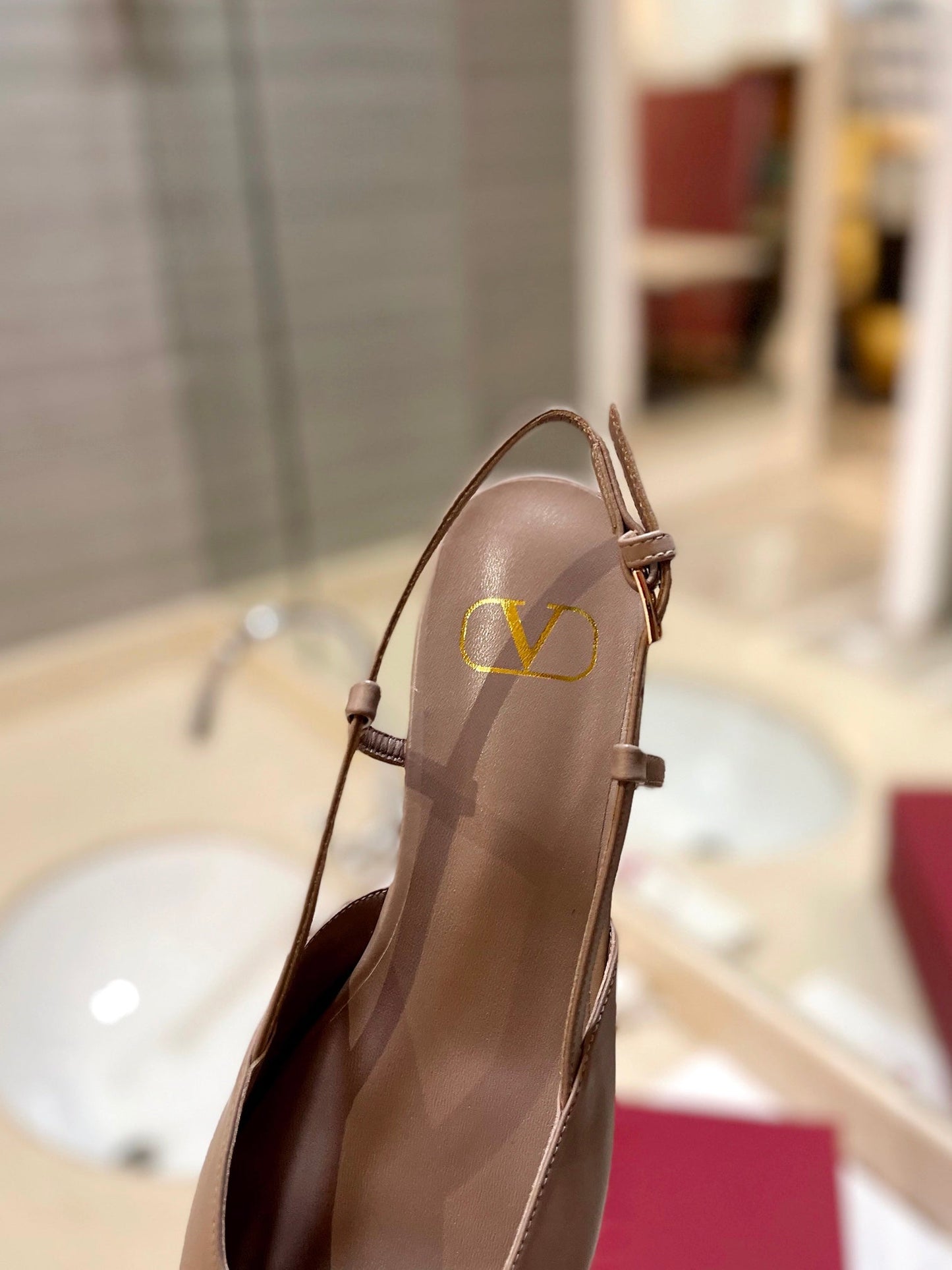 VLOGO ROSE CANNELLE LEATHER SLINGBACK FLATS