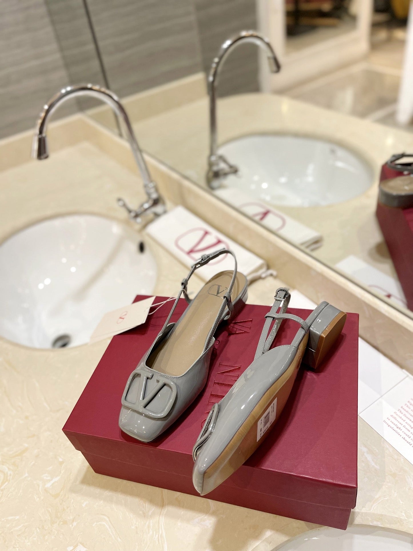 VLOGO GREY PATENT LEATHER SLINGBACK FLATS
