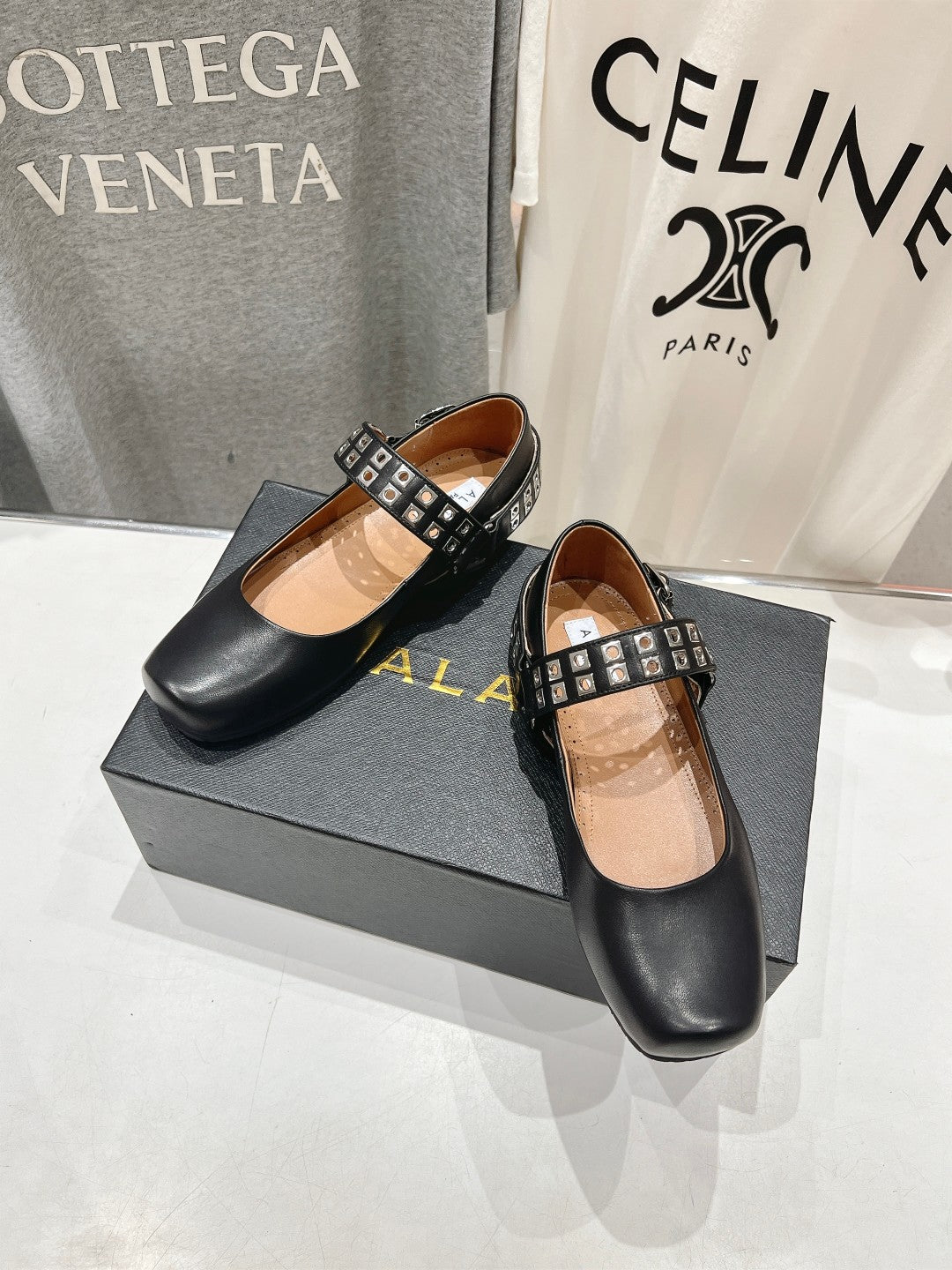 Alaila Biker Ballet Flats In Black Cowhide 911434
