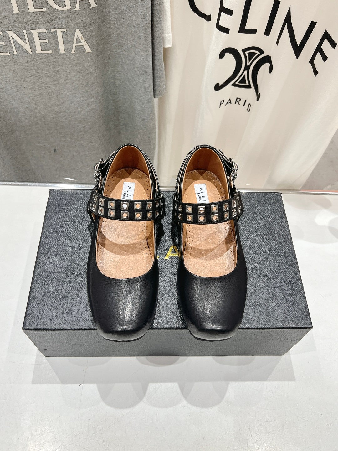 Alaila Biker Ballet Flats In Black Cowhide 911434