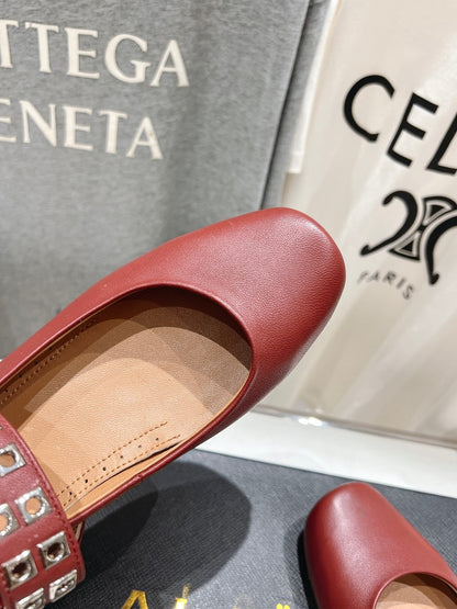 Alaila Biker Ballet Flats In Brown Red Cowhide 911440