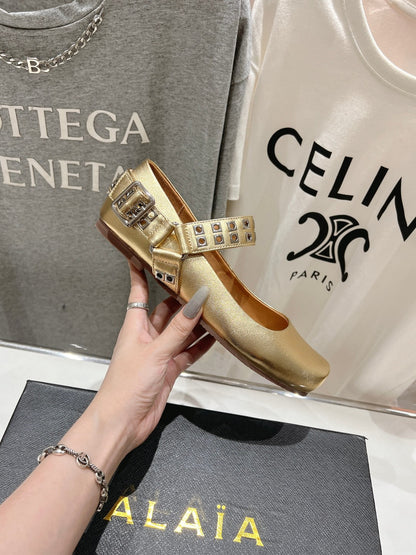 Alaila Biker Ballet Flats In Gold Cowhide  911444