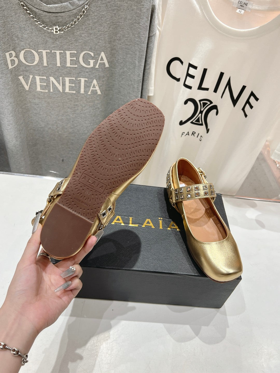Alaila Biker Ballet Flats In Gold Cowhide  911444