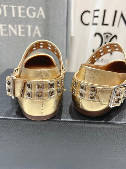 Alaila Biker Ballet Flats In Gold Cowhide  911444