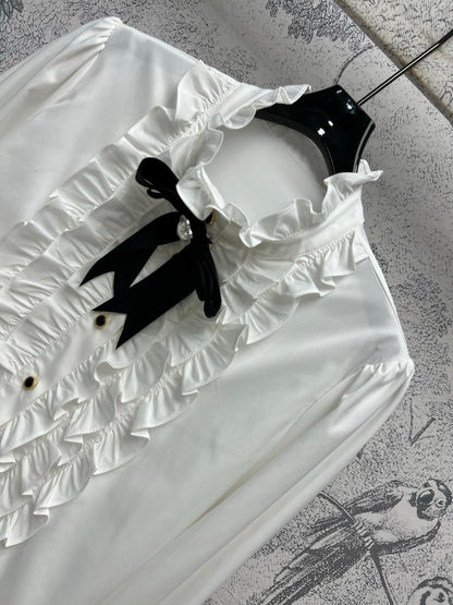 CC 25 Lace Pleated Shirt White Cotton
