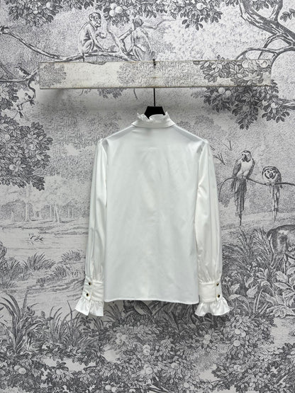 CC 25 Lace Pleated Shirt White Cotton