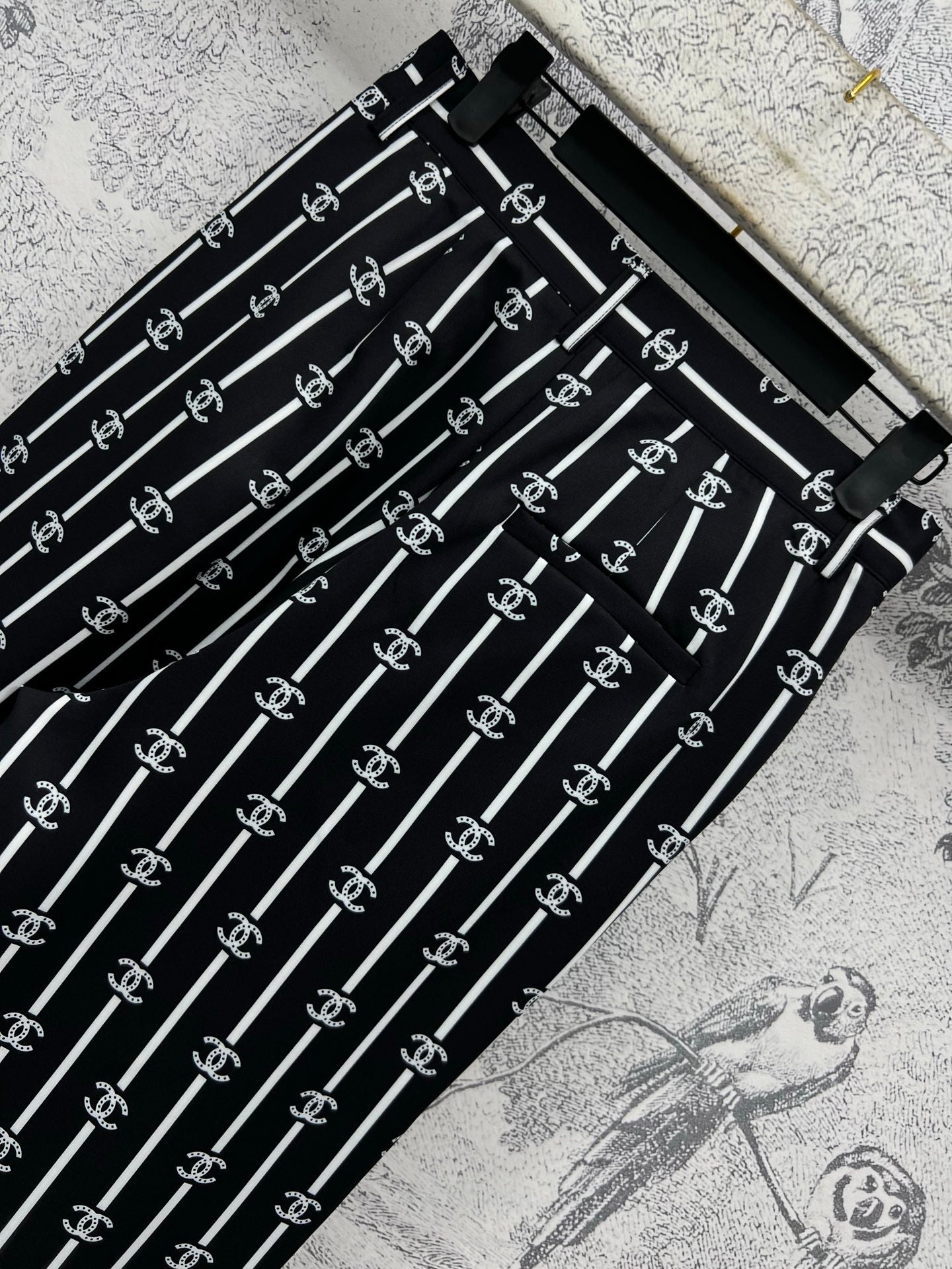 CC 25 Wide Leg Pants Black White Polyester Fiber