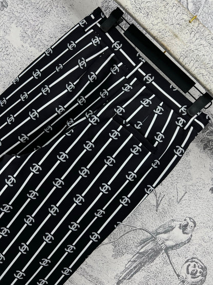 CC 25 Wide Leg Pants Black White Polyester Fiber