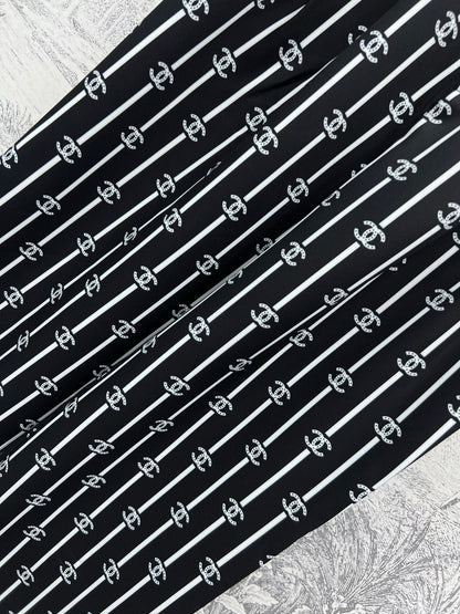 CC 25 Wide Leg Pants Black White Polyester Fiber