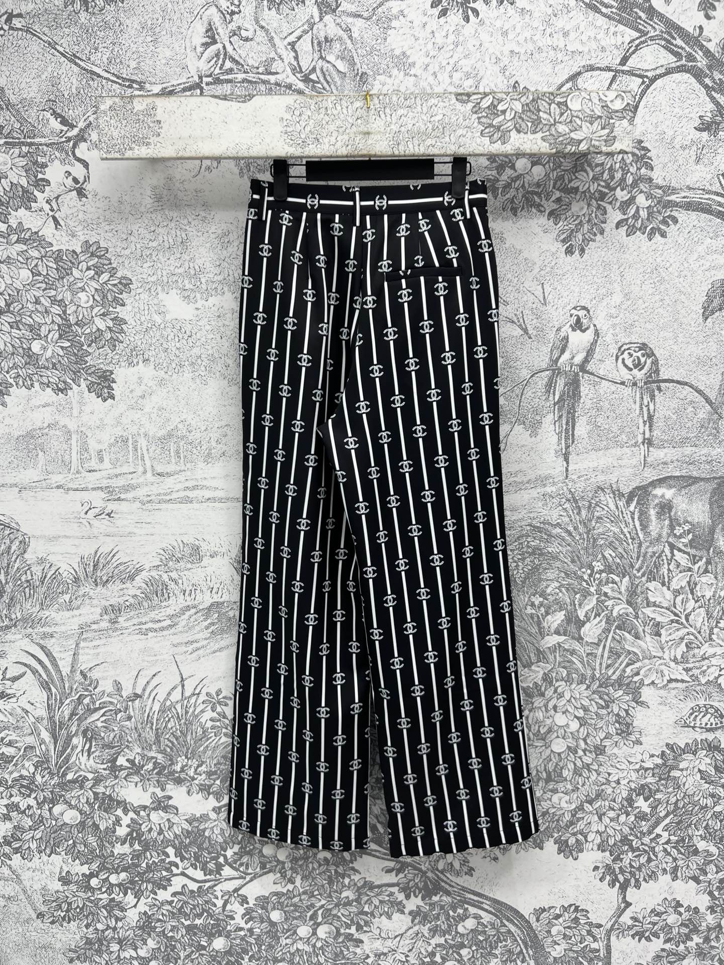 CC 25 Wide Leg Pants Black White Polyester Fiber