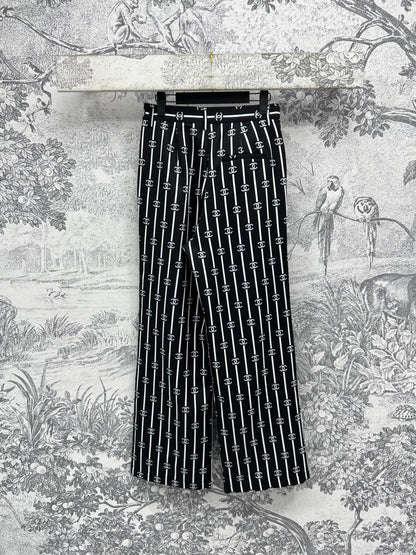 CC 25 Wide Leg Pants Black White Polyester Fiber
