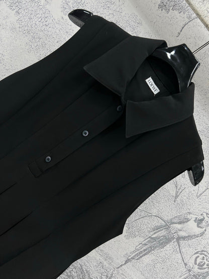 Loewe 25 Sleeveless Pleated Shirt Black Polyester Fiber