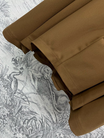 Loewe 25 Pleated Short Skirt Khaki Brown Polyester Fiber