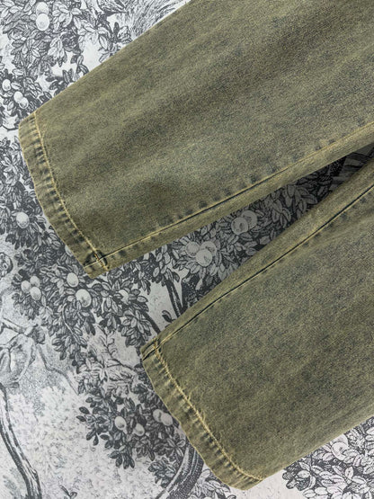 Loewe 25 Wide-leg Jeans Light Green-yellow Cotton