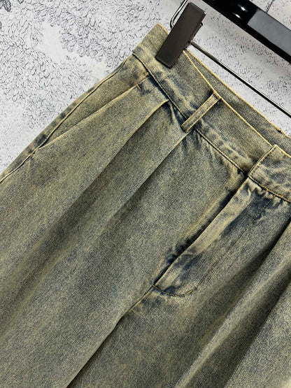 Loewe 25 Wide-leg Jeans Light Green-yellow Cotton