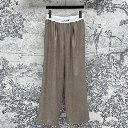 Loewe 25 Logo Ribbon Pants Ligth Brown Polyester Fiber