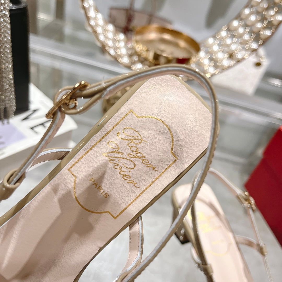 Belle Viv Metal Buckle Slingback Pumps 45 Transparent Camel Patent Leather