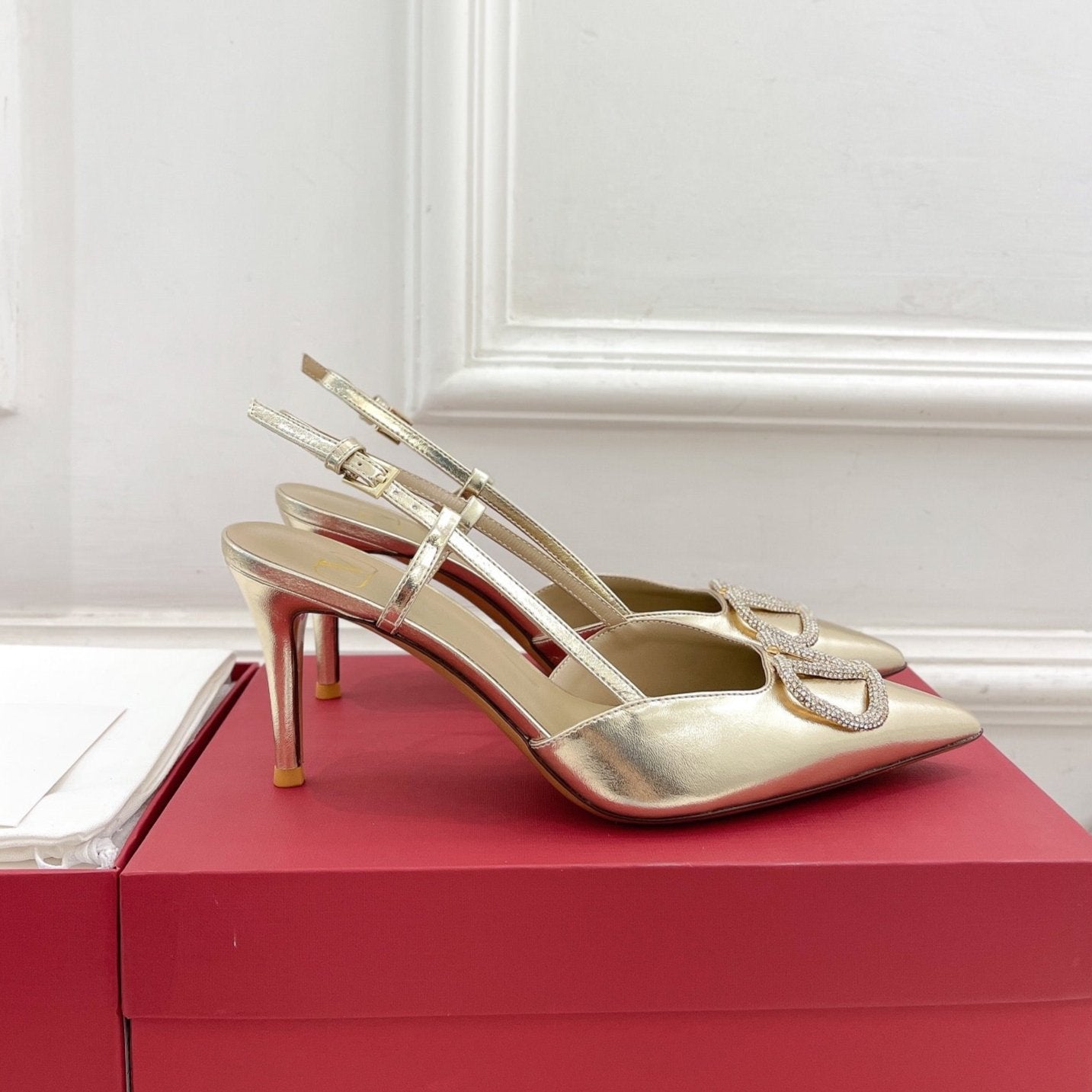 vlogo slingback pump 80 gold metalic calfskin