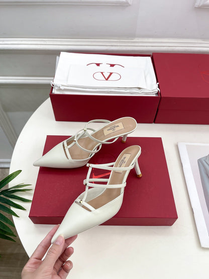 Rockstud Wispy White Calfskin Mule 60mm