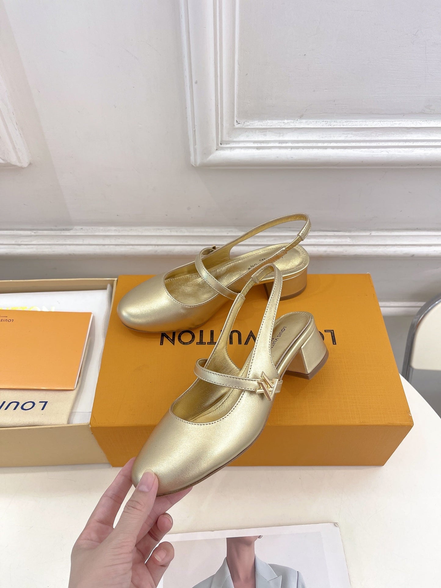 LV Romy Slingback Pump 35mm Metallic Gold Lambskin