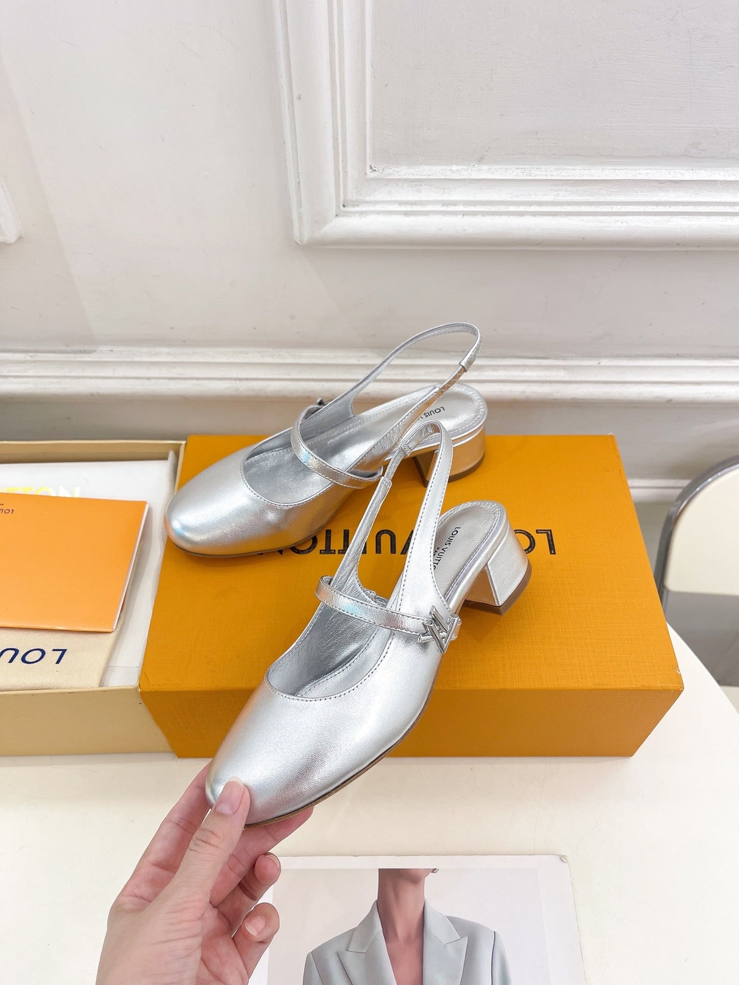 LV Romy Slingback Pump 35mm Metallic Silver Lambskin