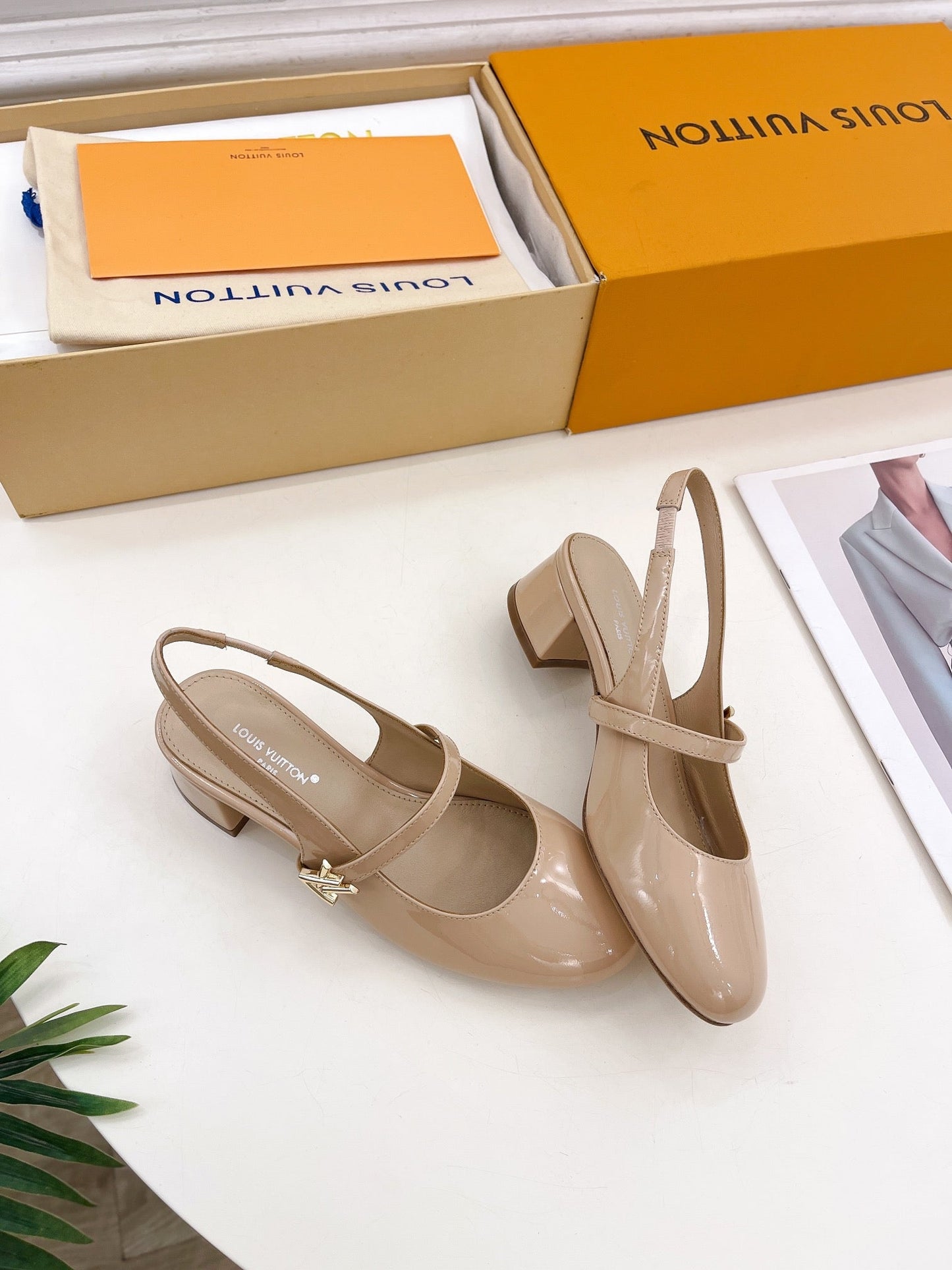 LV Romy Slingback Pump 35mm Glossy Beige Lambskin