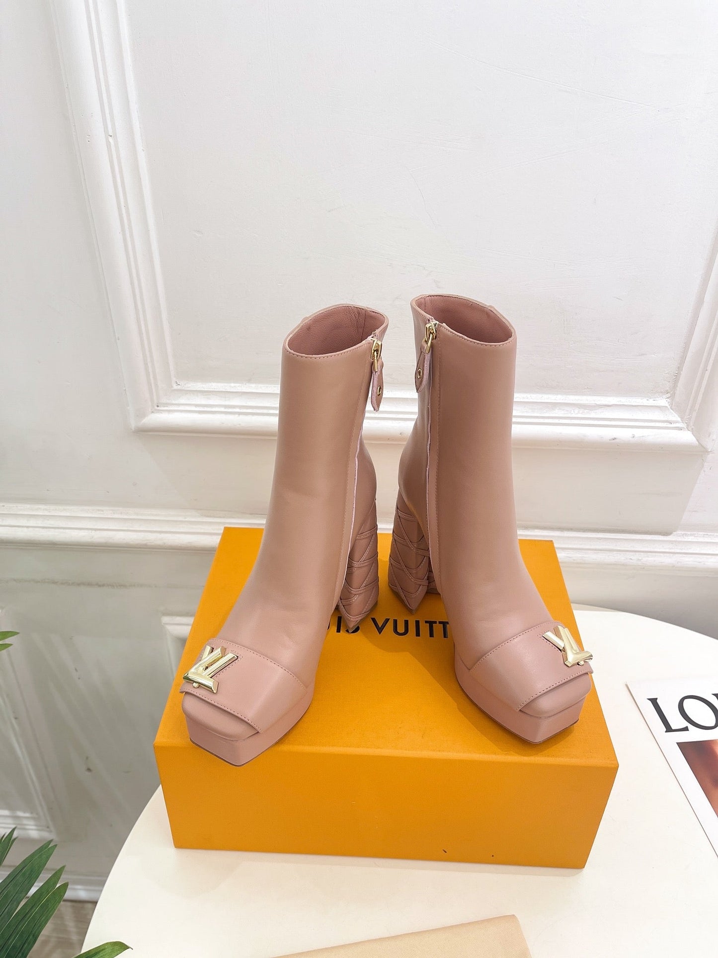 LV Shake Platform Ankle Boot 120mm Nude Pink Calfskin