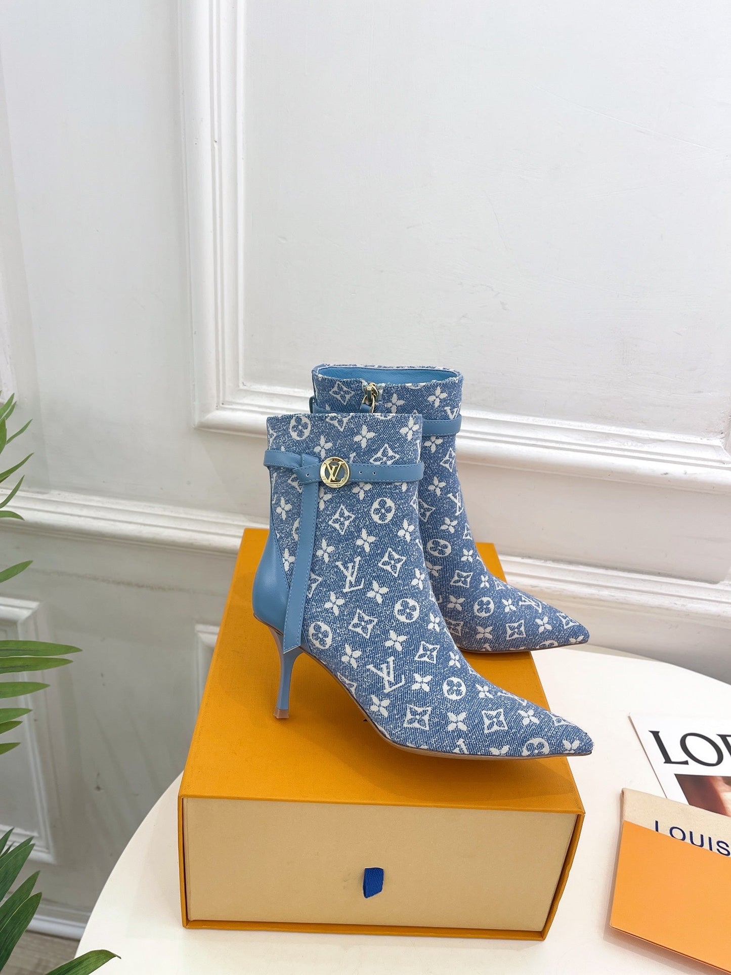 LV Stellar Ankle Boot 70mm Light Blue Monogram Jacquard Fabric