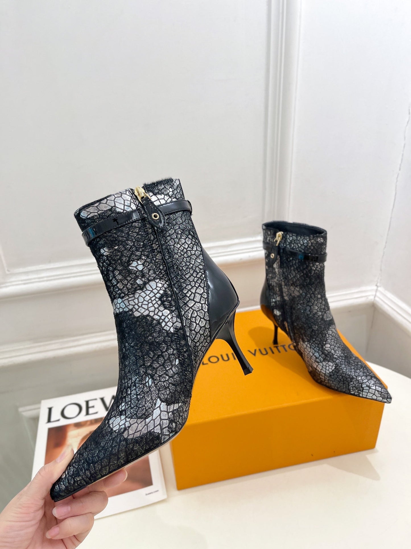 LV Stellar Ankle Boot 70mm White Mix Black Calfskin