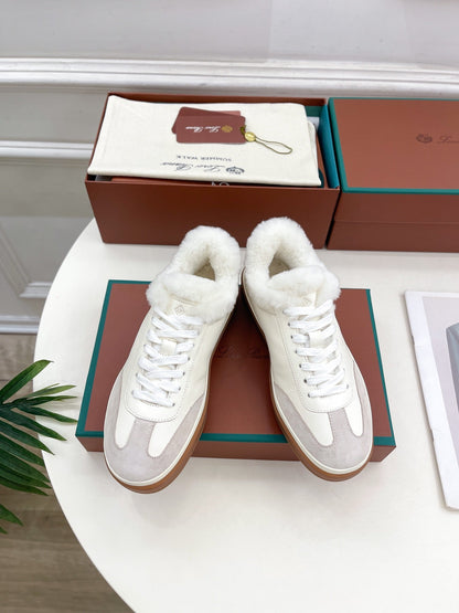 LP Tennis Walk Sneaker In White Grey Lambskin Lined With Wool Fleece 988264