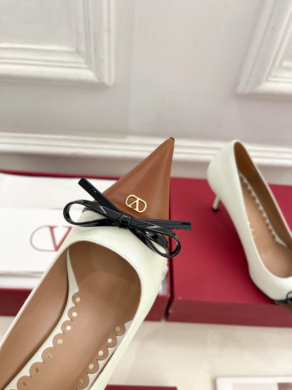 VT 25 Bepointy Pump 8cm White Brown Lambskin 325524