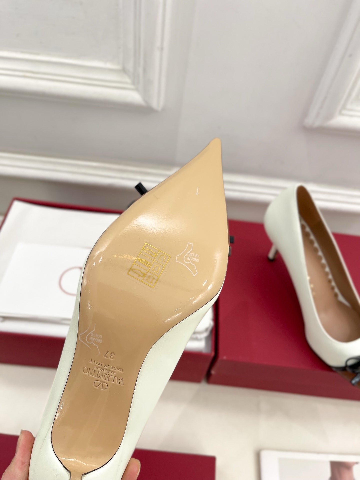 VT 25 Bepointy Pump 8cm White Brown Lambskin 325524