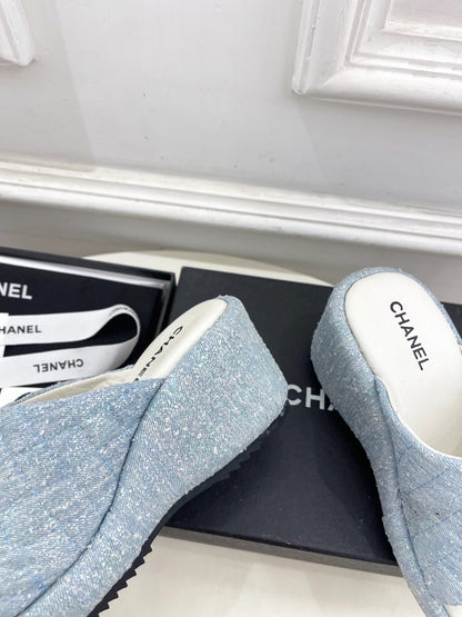 CC 25 Platform Slippers Blue Sheepskin 331006