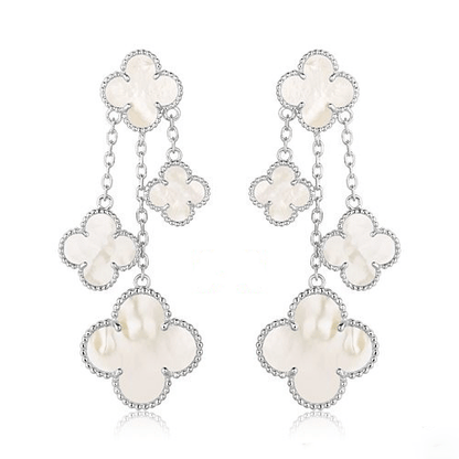 CLOVER EARRINGS WHITE MOP 4 MOTIFS SILVER