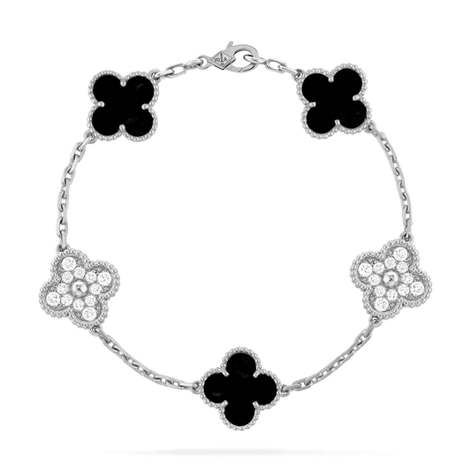 CLOVER BRACELET 5 MOTIF ONYXS DIAMOND