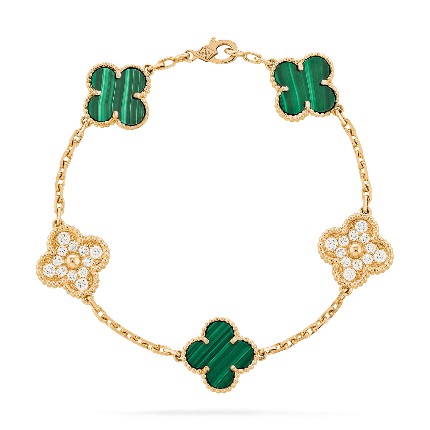 CLOVER MALACHITE DIAMOND BRACELET 5 MOTIF