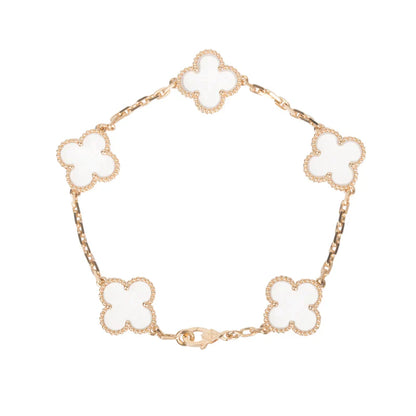 CLOVER 5 MOTIF ROCK CRYSTAL PINK GOLD BRACELET