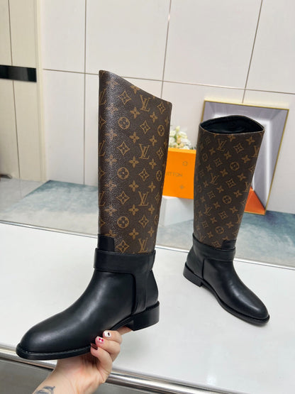 LV Westside Flat High Boot 40mm Dark Brown Monogram Lambskin